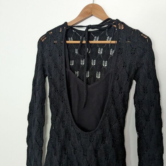 Finders Keepers Black Shimmer Open Back Dress Crochet - Picture 5 of 8